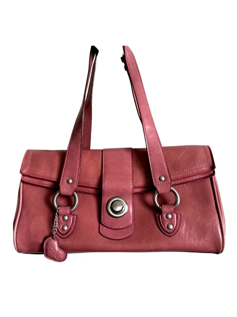 Rina Rich Rare Y2K Dusty Rose Faux Leather Baguette With "I Heart Rina" Charm